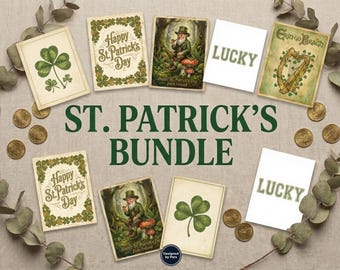 Zestaw vintage'owych nadruków koniczyny na Dzień Świętego Patryka | Irlandzki wystrój (natychmiastowe pobranie)