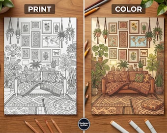 Kolorowanki Przytulne Wnętrza | Wystrój Domu Hygge, Sztuka Uważności (Pobierz PDF)