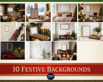 Przytulne świąteczne makiety ramek | Świąteczny kominek, choinka, zimowe sceny (10 JPG)