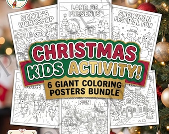 Zestaw gigantycznych plakatów do kolorowania na Boże Narodzenie | 6 świątecznych arkuszy aktywności (PDF)