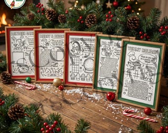 Świąteczne karty aktywności dla dzieci | 5 stron z zabawnymi świątecznymi motywami (do pobrania w wersji cyfrowej)