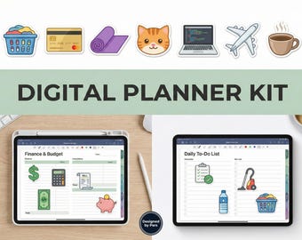 Pakiet naklejek do cyfrowego planera | Ponad 350 ikon na iPada, pliki PNG (do pobrania w wersji cyfrowej)