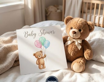 Akwarelowy Miś Klipart | Sztuka Balonu na Ogrzane Powietrze do Przedszkola (Pobieranie Cyfrowe)