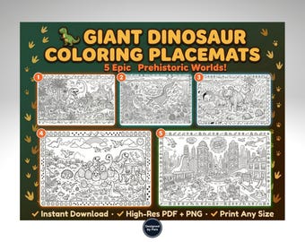 Giant Dinosaur Coloring Placemats | 5 Epic Prehistoric Worlds (Digital Download)