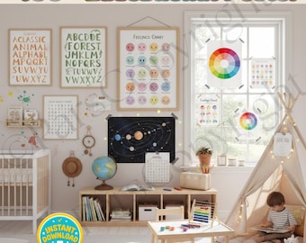 Pakiet ponad 100 plakatów edukacyjnych | Sztuka ścienna do pokoju dziecięcego (do pobrania w wersji cyfrowej)