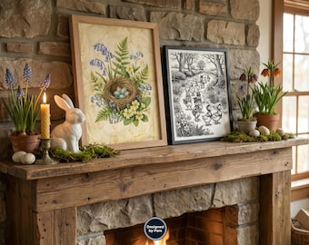 Zestaw starodawnych nadruków z wielkanocnymi króliczkami | Sztuka ścienna w stylu wiktoriańskim, kolorowanki (do pobrania w formacie PDF)