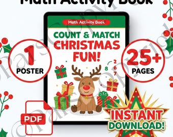 Pakiet zadań matematycznych na Boże Narodzenie | Plakat do kolorowania dla dzieci, arkusze ćwiczeń (do pobrania w wersji cyfrowej)