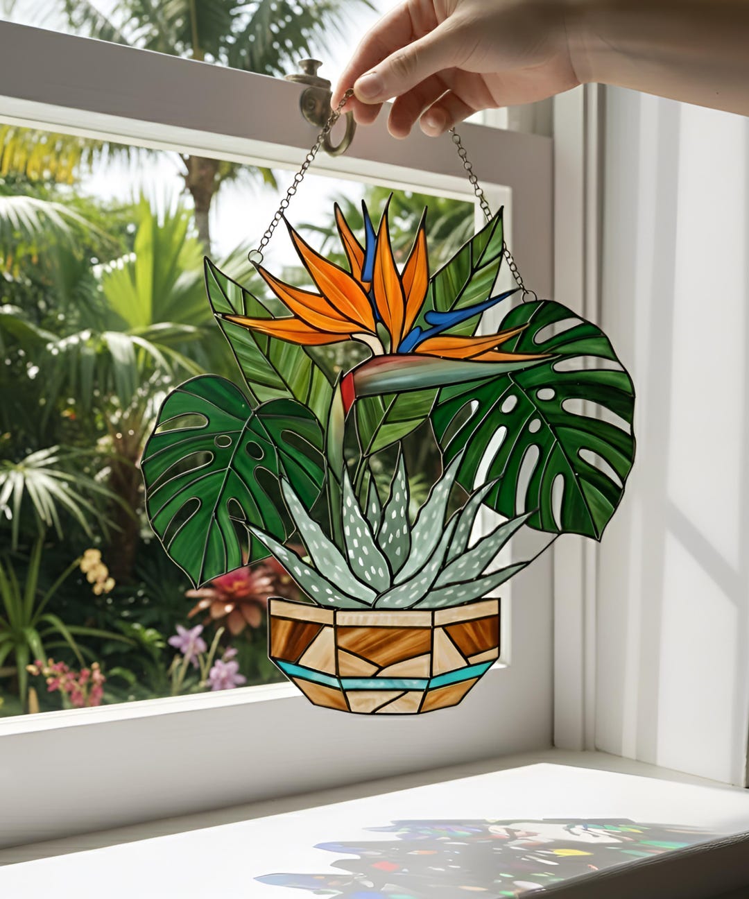Bird of Paradise Suncatcher, Stained Glass Style Plant Decor ...