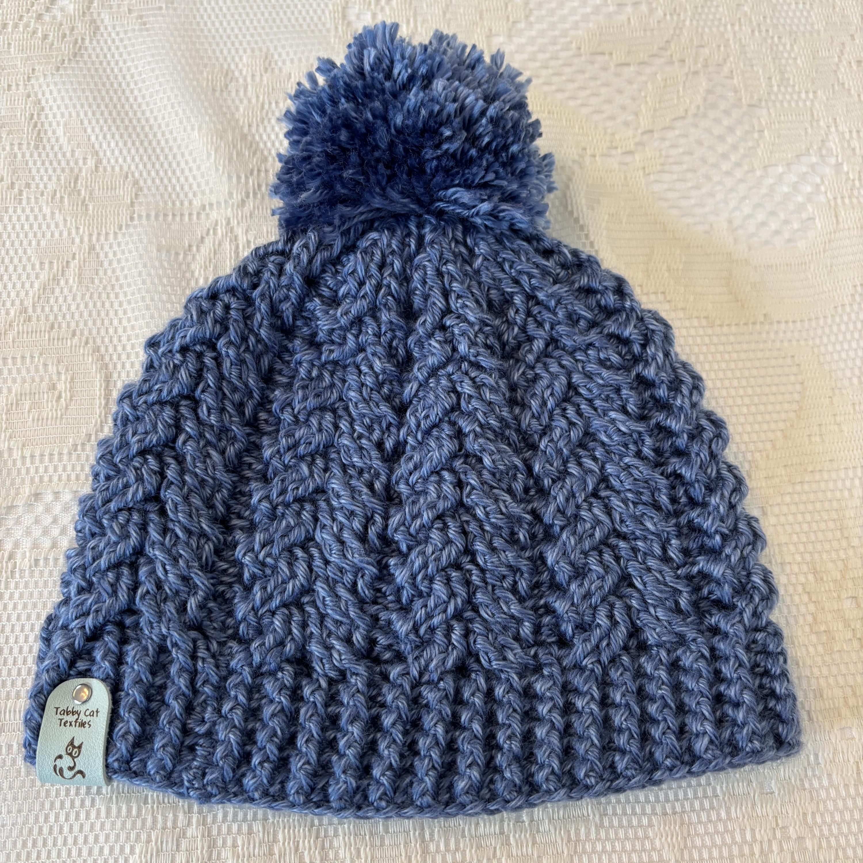 Blue Cable Knit Hat With Pom Pom - Etsy display picture 1