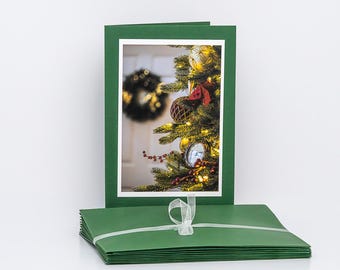 Festive Ornament on Evergreen Photo Cards (Blank Inside)