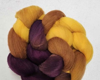 Hand Dyed Rambouillet Combed Top, 'Mahogany's Autumn'