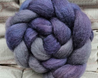 Hand Dyed Corriedale Combed Top, 'Purple Fog'