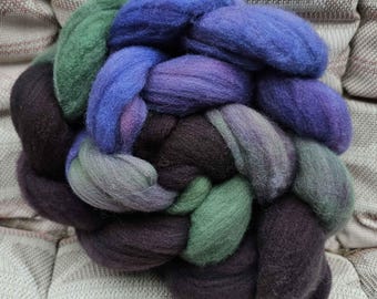 Hand Dyed Targhee Combed Top, '1001 Frogs'