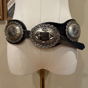 Silver & Black Boho Vintage Western Stone Concho Statement Belt Amztown Western Belts for Women, Vintage Leather Belts Boho  main image 3