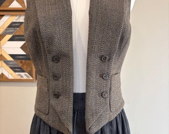 Vintage Ralph Lauren Brown Wool Tweed Western Lace Back Wool Vest size 8