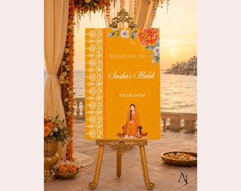 Indian Block Print border|Haldi Welcome Sign Template| Editable Canva 24x36 Digital Download|