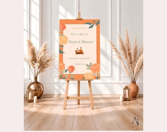 Maiyan Welcome Sign, Peach Floral Couple Design | Editable Canva Poster Template