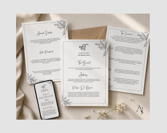 Sikh Wedding Explanation| Black And White Anand Karaj Canva Template, 5x7 Printable