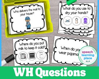 Karty zadań z pytaniami WH | Terapia logopedyczna, edukacja specjalna (wersja cyfrowa do pobrania)