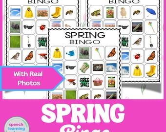 Wiosenna gra w bingo z funkcjonalnym słownictwem | Prawdziwe zdjęcia – aktywność logopedyczna