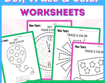 Noworoczne arkusze z markerami kropkowymi | Kolorowe materiały do druku z odrysowywaniem kropek | Motoryka mała i pisanie wstępne