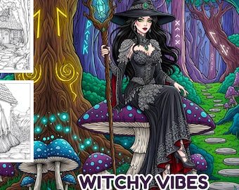 Witchy Gothic Coloring Book – instant PDF download - Featuring Mystical 25 Page Illustrations for Relaxing and Magical Coloring.