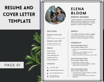 Modèle de CV minimaliste professionnel et lettre de motivation | CV moderne et épuré | Conception inspirée des mots modifiable | Téléchargement instantané