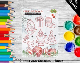 Christmas Coloring Book, Festive Holiday Designs (Digital Download)