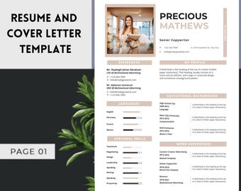 Modèle de CV minimaliste professionnel et lettre de motivation | CV moderne et épuré | Conception inspirée des mots modifiable | Téléchargement instantané