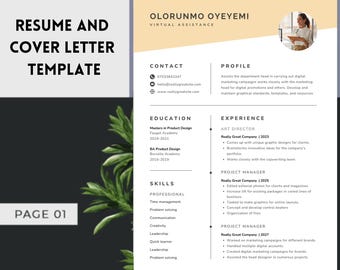 Modèle de CV minimaliste professionnel et lettre de motivation | CV moderne et épuré | Conception inspirée des mots modifiable | Téléchargement instantané