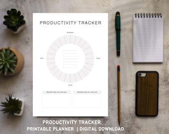 Productivity Tracker Printable | Daily Goal & Habit Tracker PDF | Digital Planner Insert for Focus, Tasks, Time Management