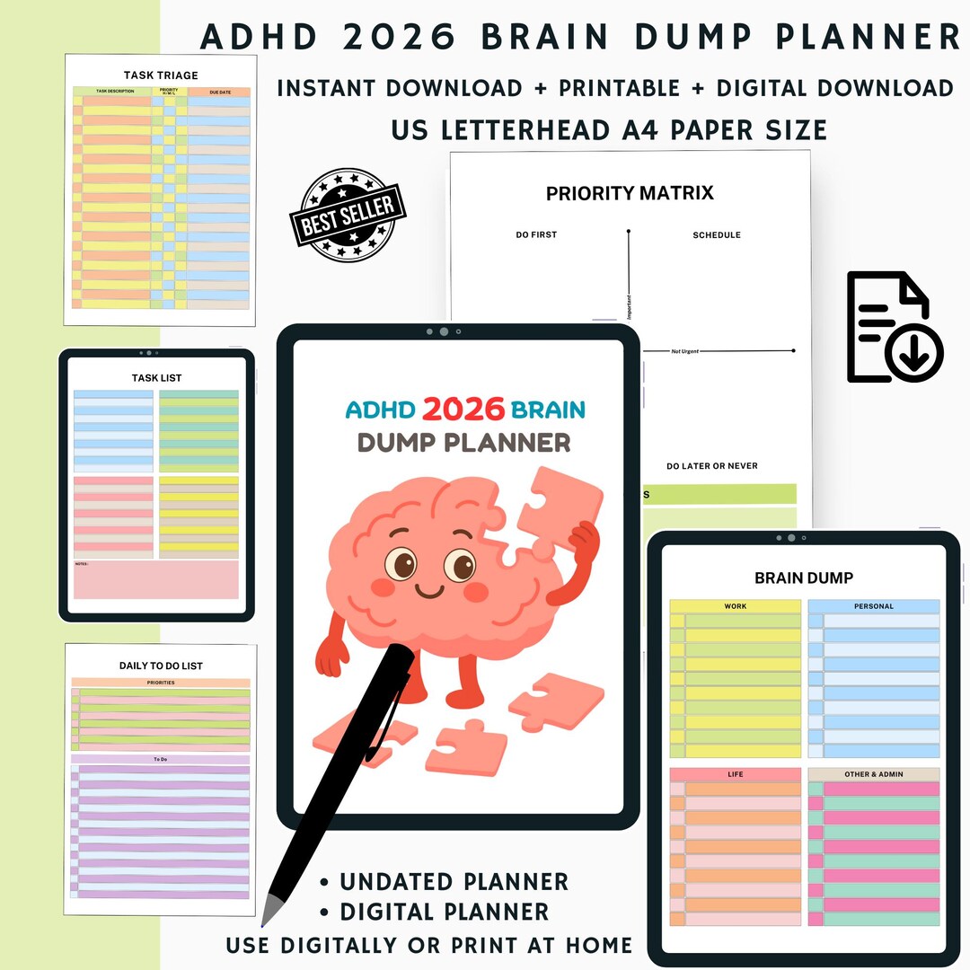2026 ADHD Brain Dump Planner | Minimalist Digital Planner for Focus ...