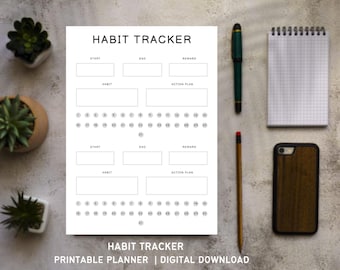 Habit Tracker Printable | Daily Weekly Monthly Habit Tracker PDF | Minimal Aesthetic Productivity Planner | Digital Download