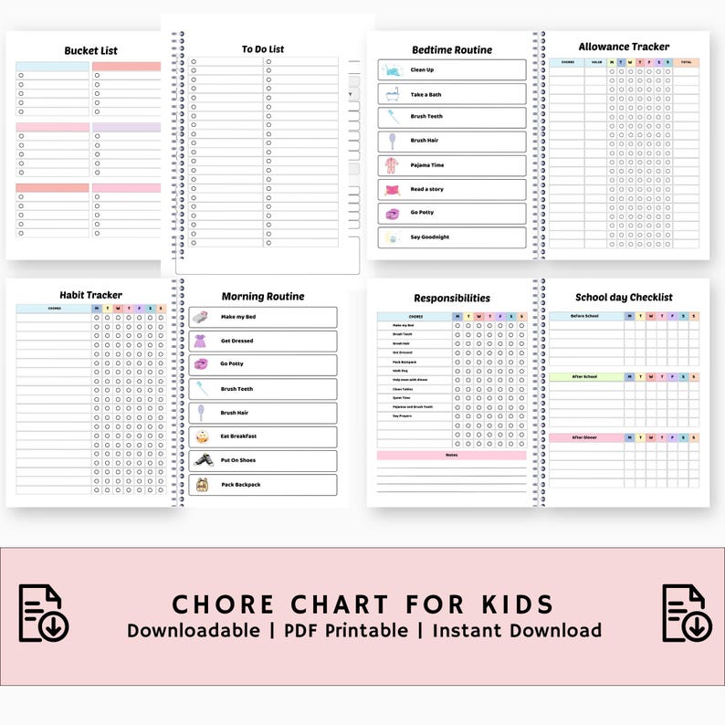 Chore Bucket Kids Chore Chart Printable | Editable Daily & Weekly Routine (digital ...