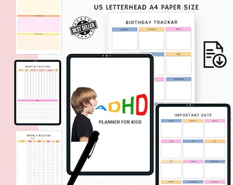 Planificador de TDAH para niños / Enfoque y rutina imprimible (descarga digital)
