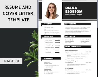 Modèle de CV minimaliste professionnel et lettre de motivation | CV moderne et épuré | Conception inspirée des mots modifiable | Téléchargement instantané