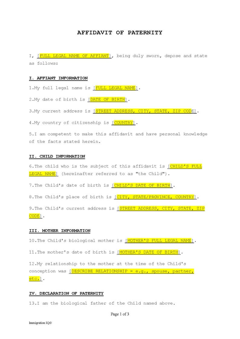 Affidavit of Paternity Template - Editable MS Word (instant Download ...