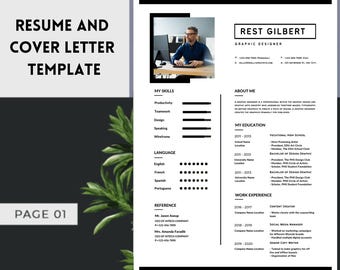 Modèle de CV minimaliste professionnel et lettre de motivation | CV moderne et épuré | Conception inspirée des mots modifiable | Téléchargement instantané