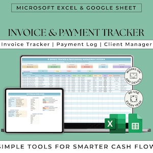 Sistema de seguimiento de facturas y pagos - Descarga instantánea - MS Excel o Hojas de cálculo de Google
