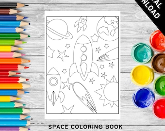 Ruimtekleurboek voor volwassenen en kinderen | Planeten, Melkweg (digitale download)