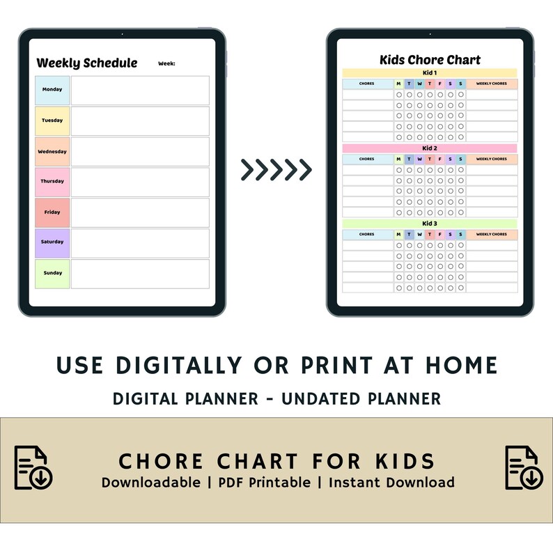 Kids Chore Chart Printable | Editable Daily & Weekly Routine (digital ...