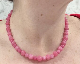 Collana di giada rosa / Fatta a mano