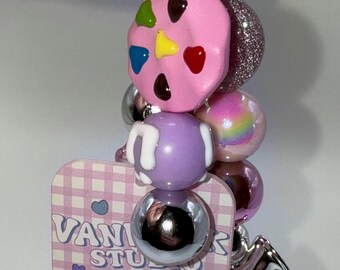 Ciondolo a forma di orso kawaii fatto a mano / portachiavi con perline pastello