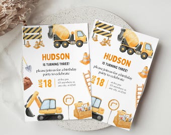 Construction Birthday Party Invitation, Editable Construction Party Printable, Dump Truck Birthday, Boy Birthday Decor