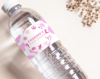 Pink First Rodeo Water Bottle Labels | Cowgirl Birthday Printable | Western Party Decor | Pink Rodeo Theme | Instant Download