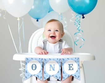"Erste Rodeo High Chair Banner, Cowboy ersten Geburtstag Dekor, Blau ""ONE"" Hochstuhl Zeichen, druckbare Western Geburtstagsbanner."
