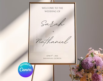 Plantilla de cartel de bienvenida para boda / Cartel minimalista de bienvenida para recepción / Póster imprimible para ceremonia