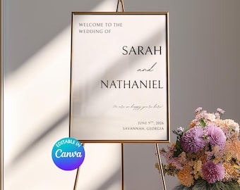 Plantilla de cartel de bienvenida para boda / Cartel minimalista de bienvenida para recepción / Póster imprimible para ceremonia
