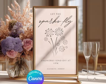 Letrero de despedida de fuegos artificiales personalizable / Plantilla de Canva + PDF imprimible Letrero minimalista de salida para bodas / Descarga instantánea