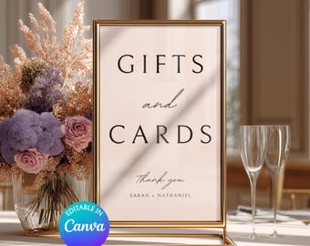 Letrero de Regalos y Tarjetas, Plantilla personalizable de Canva + Letrero imprimible en PDF para la mesa de regalos, Señalización para la recepción de bodas